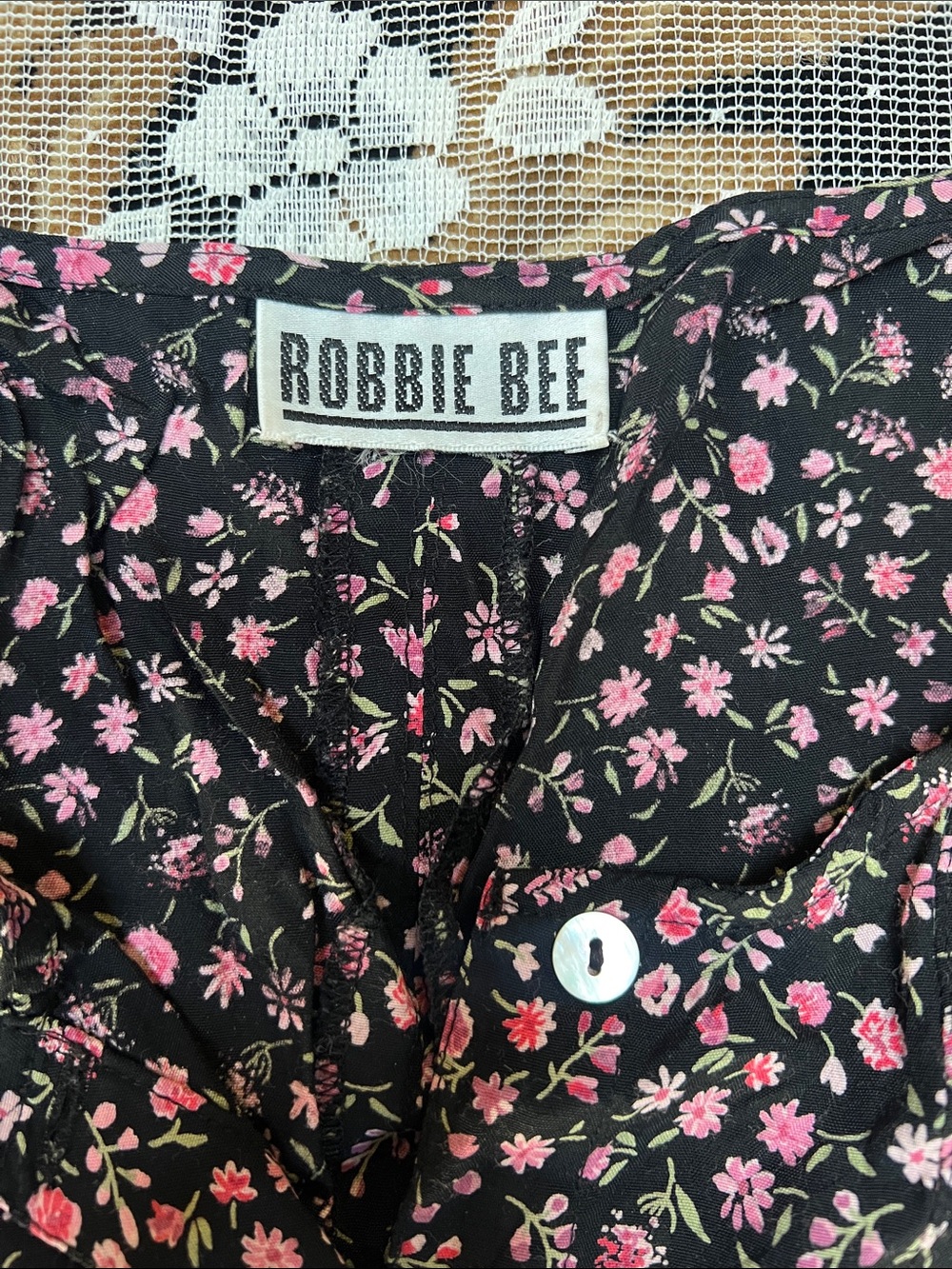 Robbie Bee Black Maxi/Midi Dress with Pink Floral Print Full Button Front - Picture 2 of 5